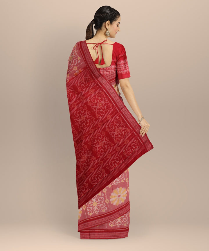 Pink red cotton handloom sambalpuri saree