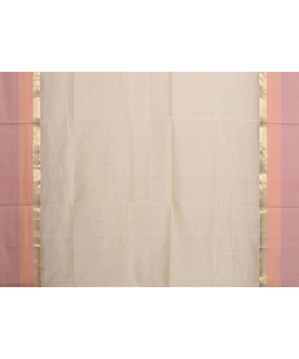 Offwhite pink orange handloom maheshwari cotton silk saree