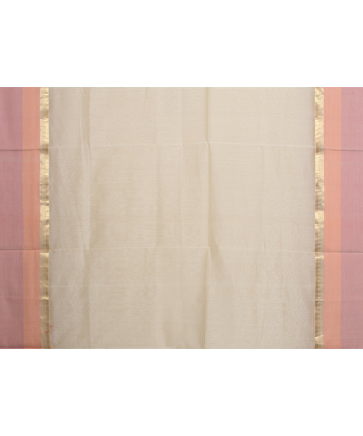 Offwhite pink orange handloom maheshwari cotton silk saree