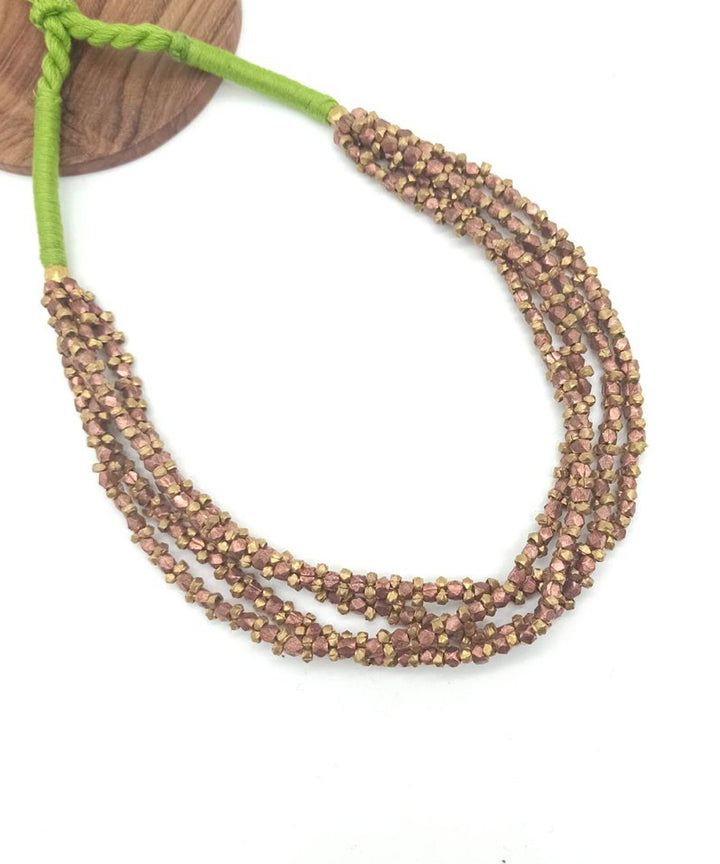 Green thread Handcrafted Golden Brass Necklace