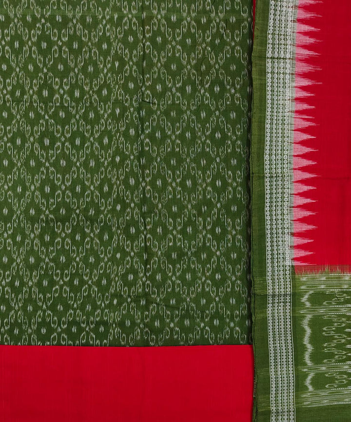 Olive green red handwoven cotton sambalpuri dress material