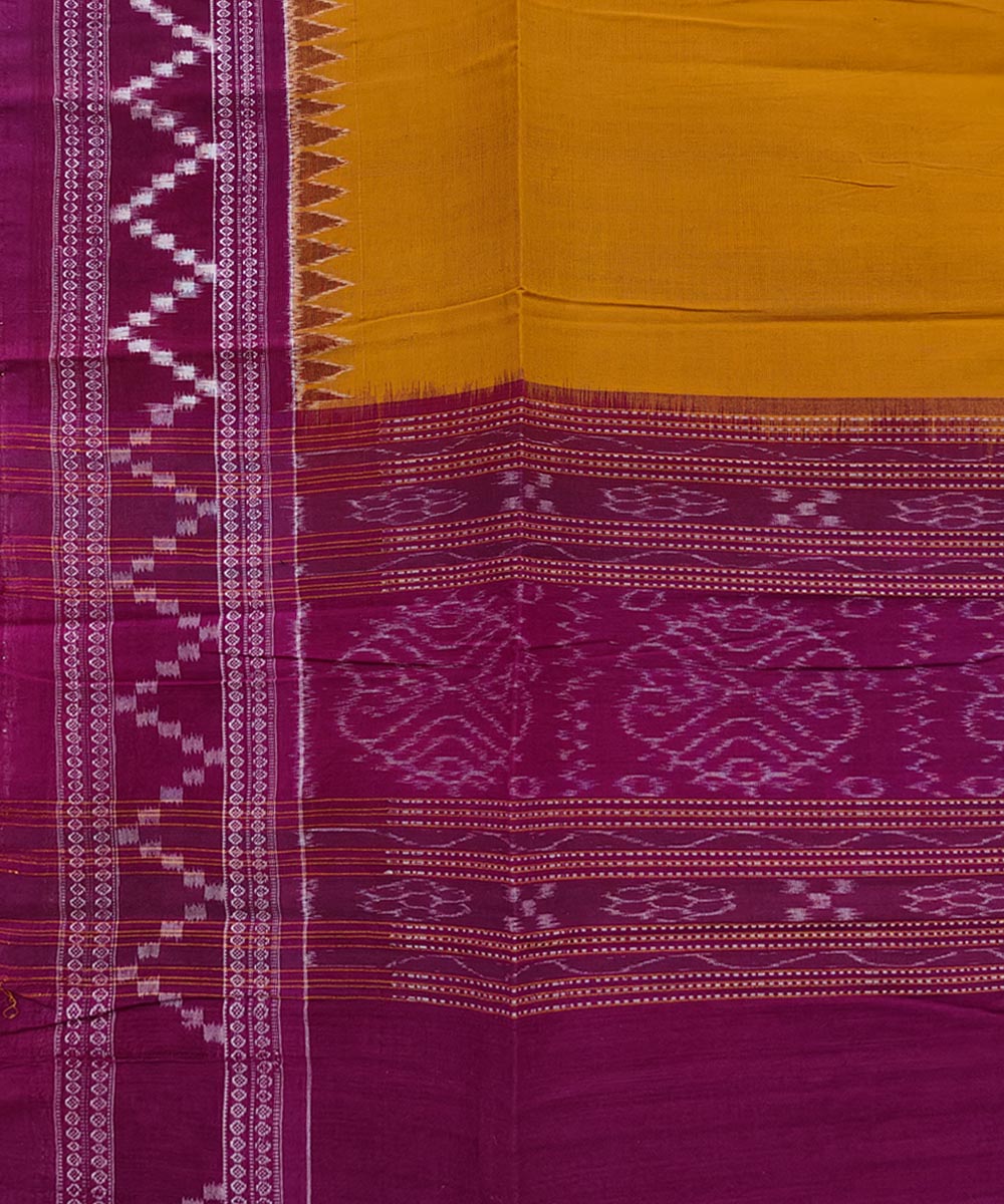 Mustard magenta handwoven cotton sambalpuri dupatta