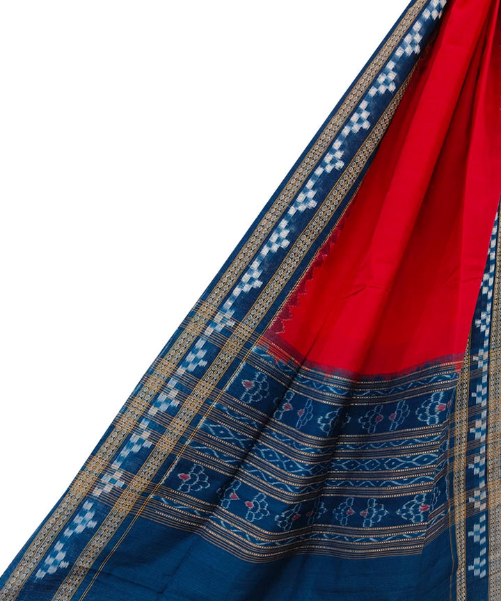 Red navy blue handwoven cotton sambalpuri dupatta