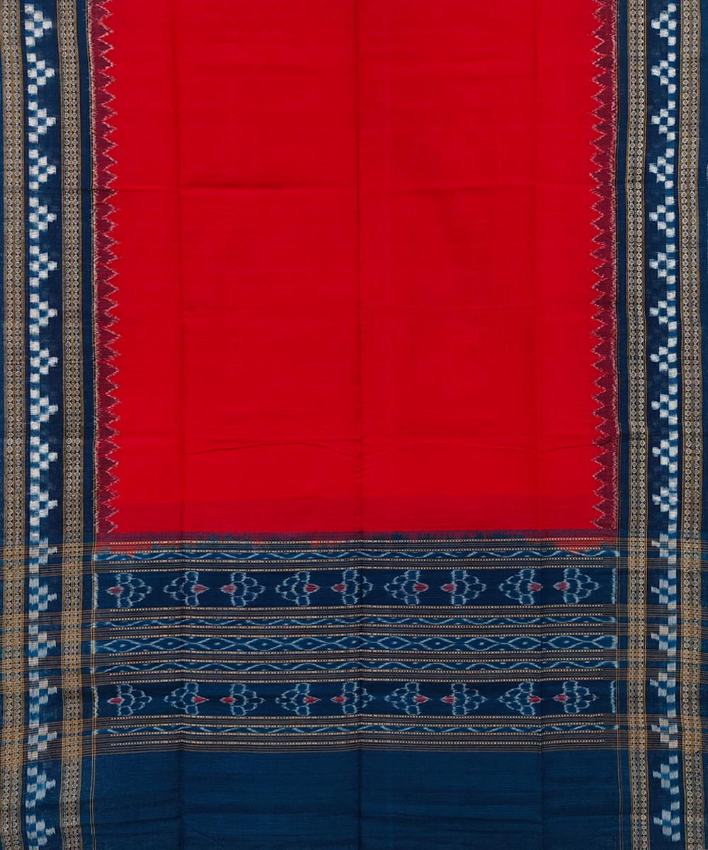 Red navy blue handwoven cotton sambalpuri dupatta