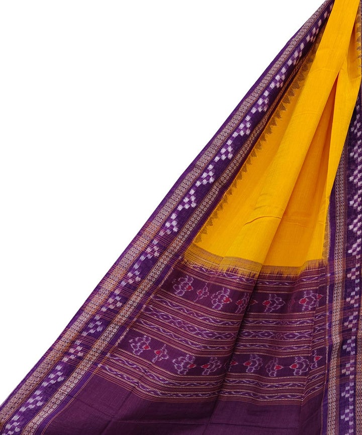 Yellow purple handwoven cotton sambalpuri dupatta