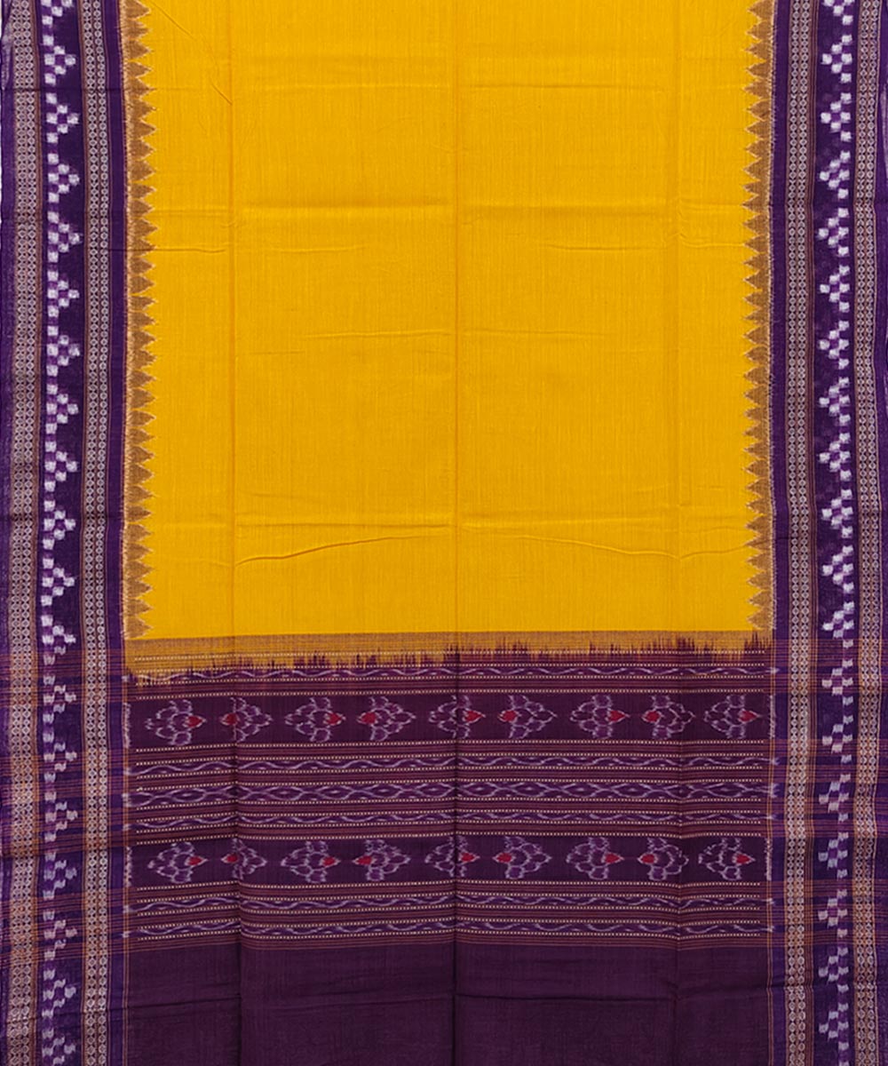 Yellow purple handwoven cotton sambalpuri dupatta