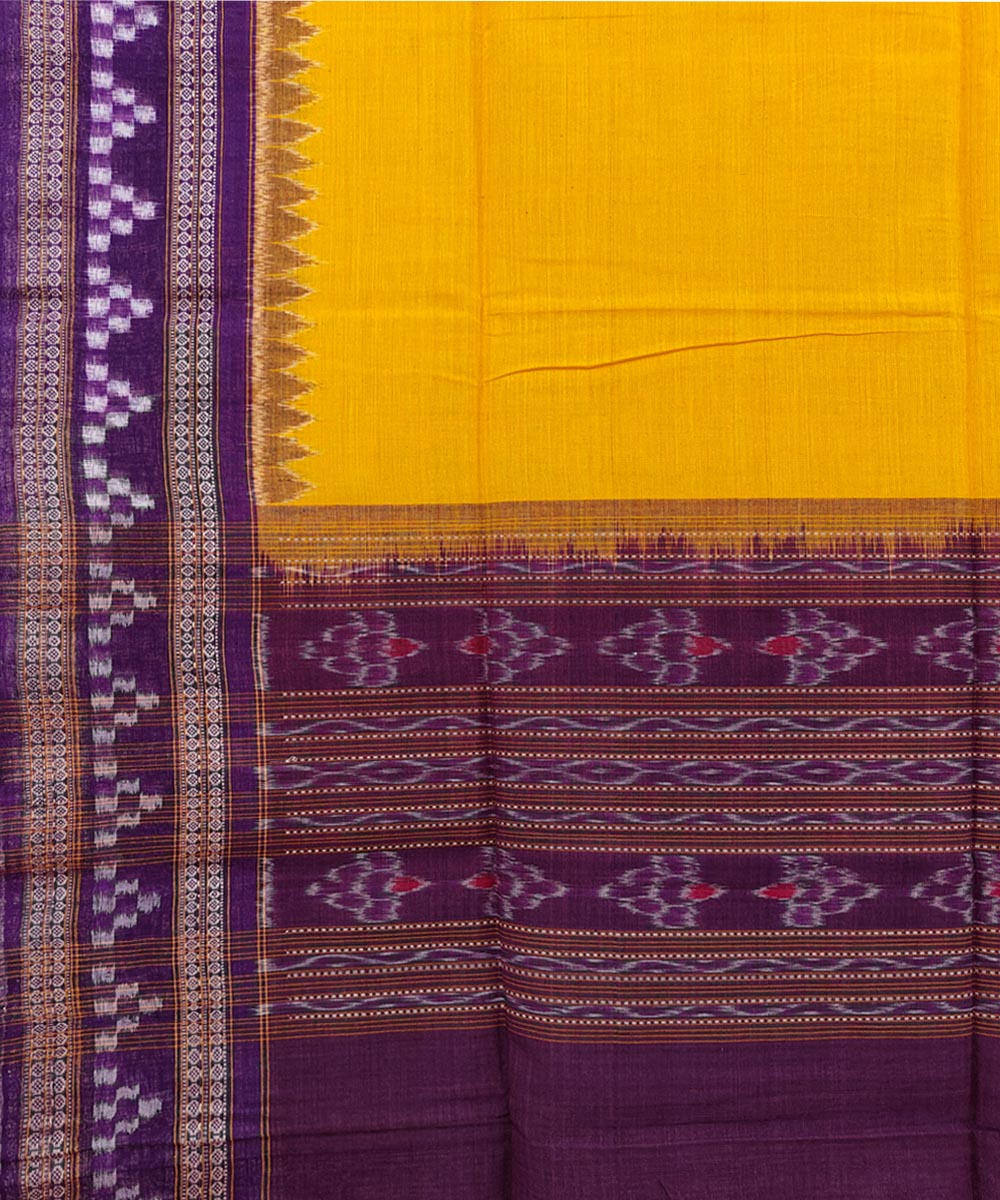 Yellow purple handwoven cotton sambalpuri dupatta