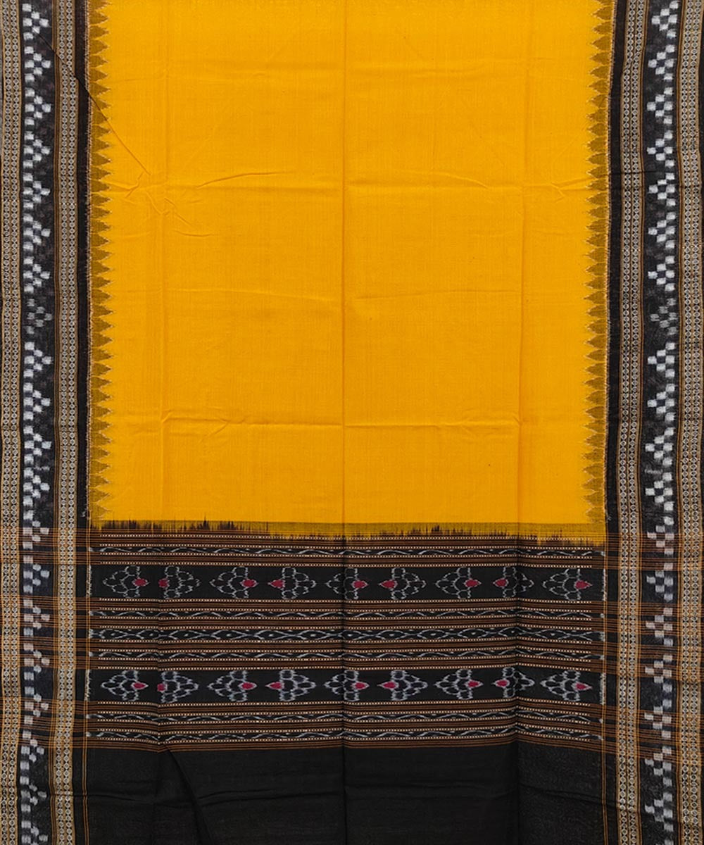 Yellow black handwoven cotton sambalpuri dupatta