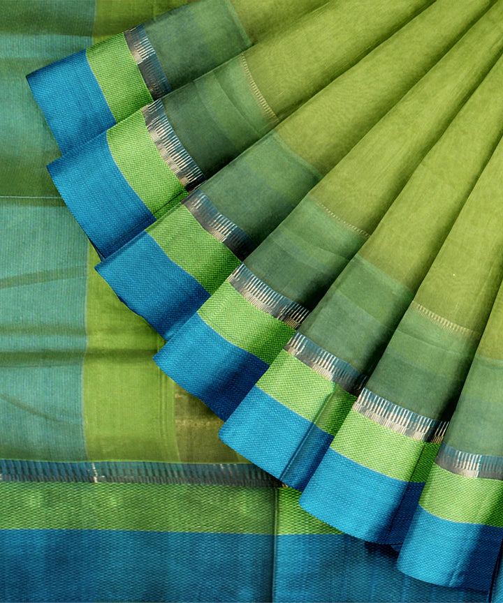 Light green cyan blue handloom maheshwari cotton silk saree