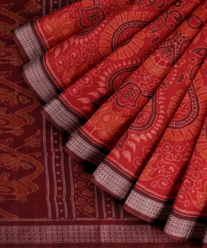 Red maroon cotton handloom sambalpuri saree