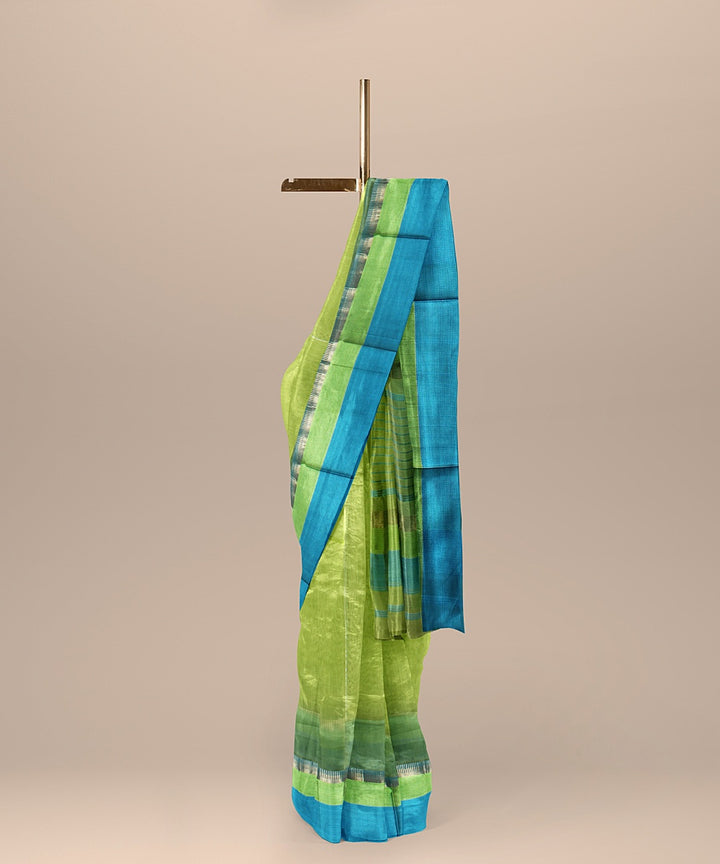 Light green cyan blue handloom maheshwari cotton silk saree