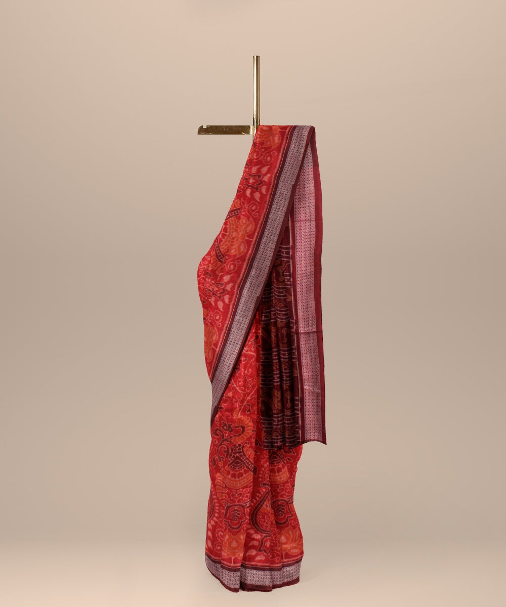 Red maroon cotton handloom sambalpuri saree