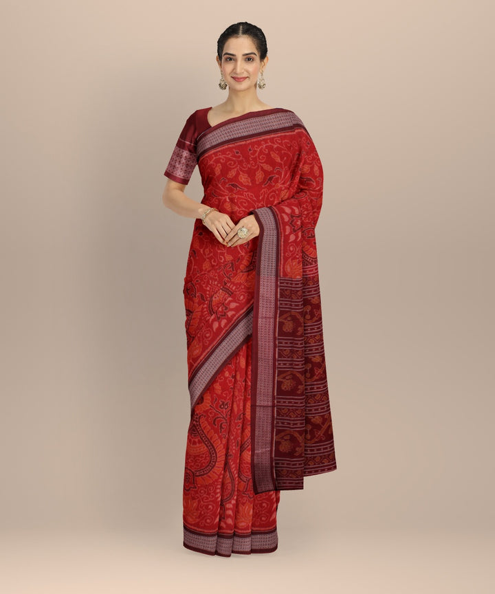 Red maroon cotton handloom sambalpuri saree