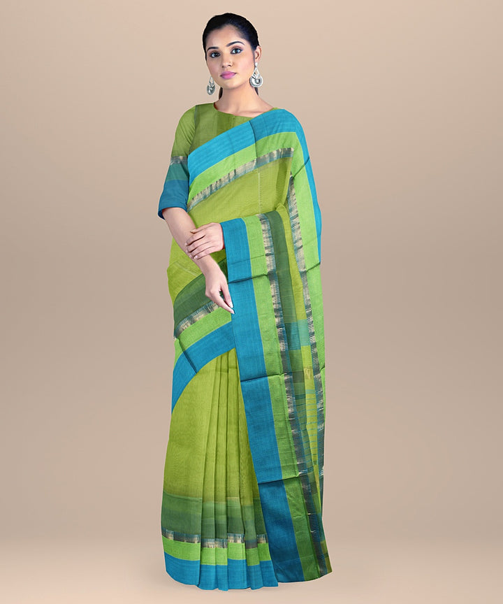 Light green cyan blue handloom maheshwari cotton silk saree