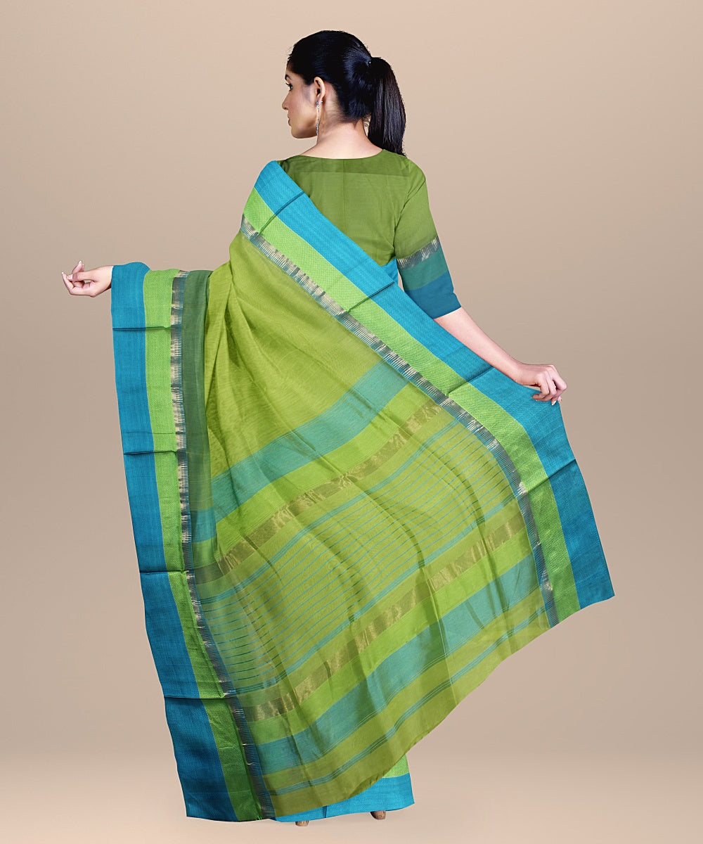 Light green cyan blue handloom maheshwari cotton silk saree