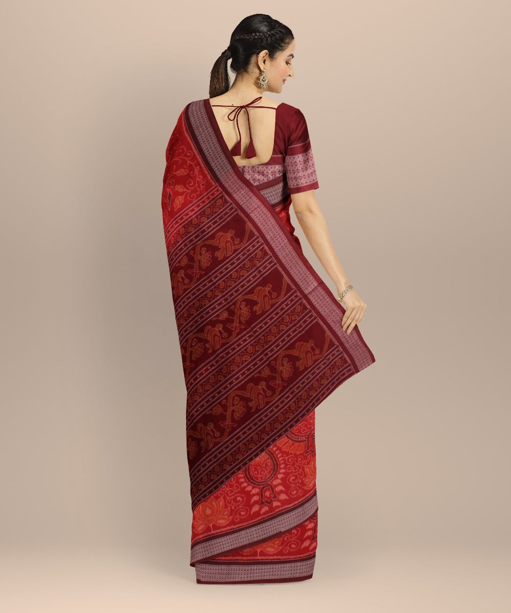 Red maroon cotton handloom sambalpuri saree