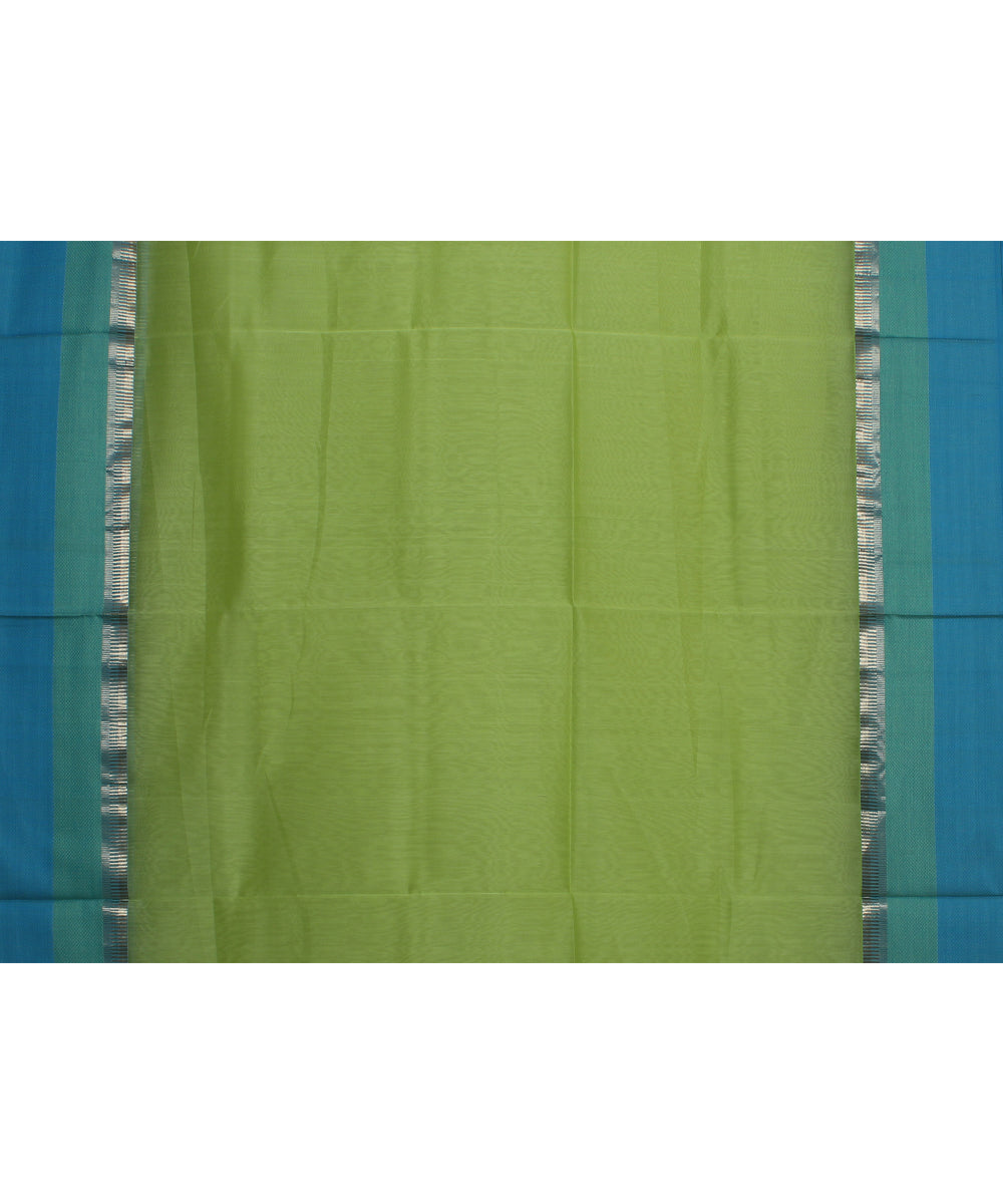 Light green cyan blue handloom maheshwari cotton silk saree