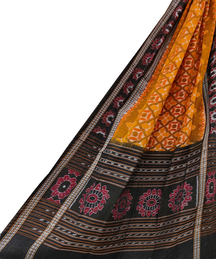 Mustard black handwoven cotton sambalpuri dupatta