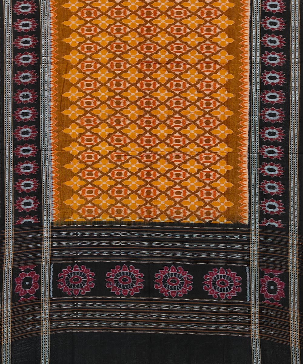 Mustard black handwoven cotton sambalpuri dupatta