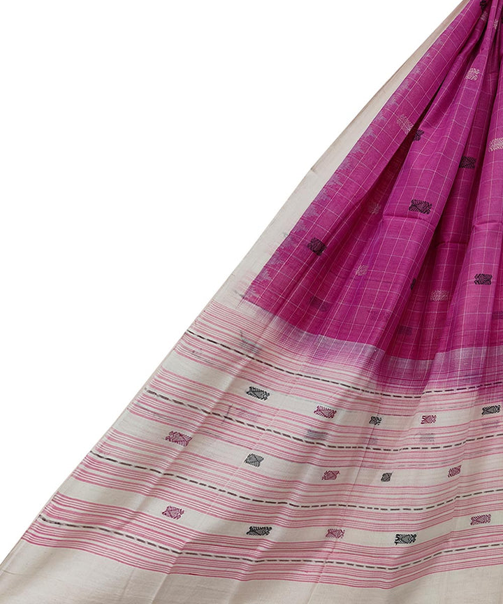 Pink white handwoven cotton sambalpuri dupatta