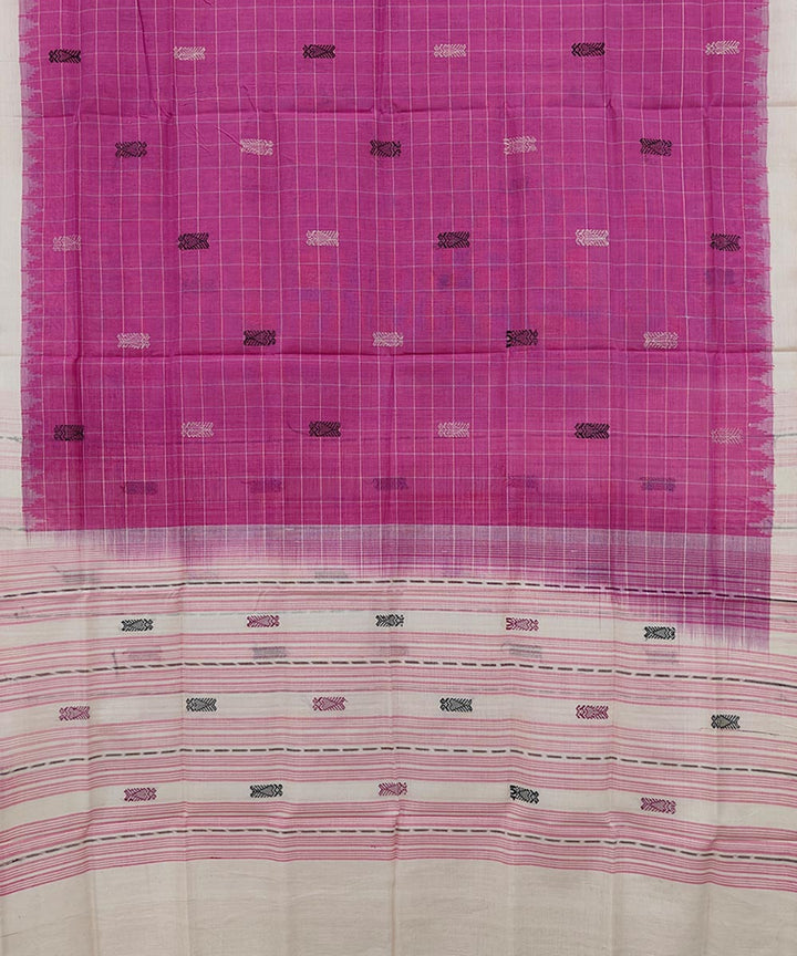 Pink white handwoven cotton sambalpuri dupatta