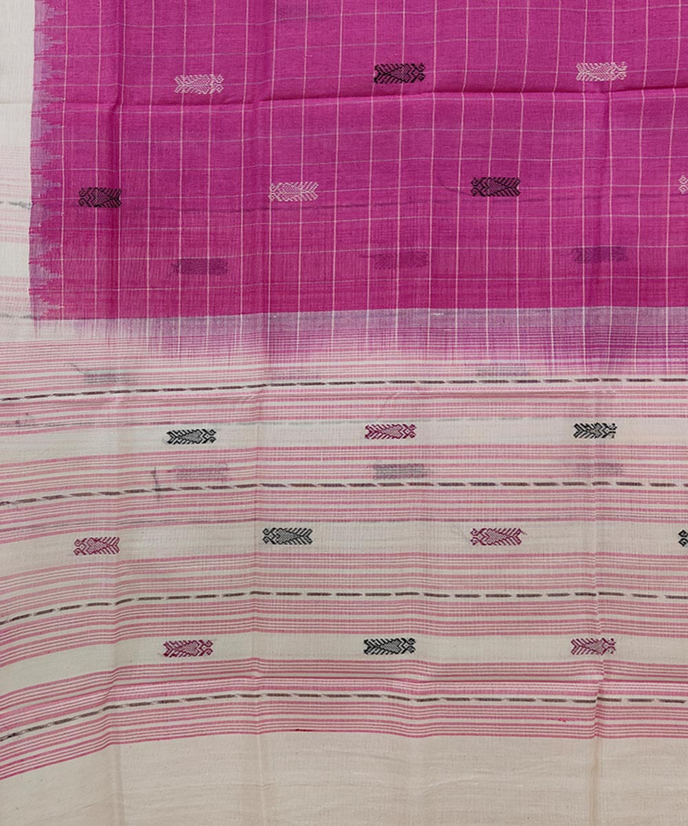 Pink white handwoven cotton sambalpuri dupatta