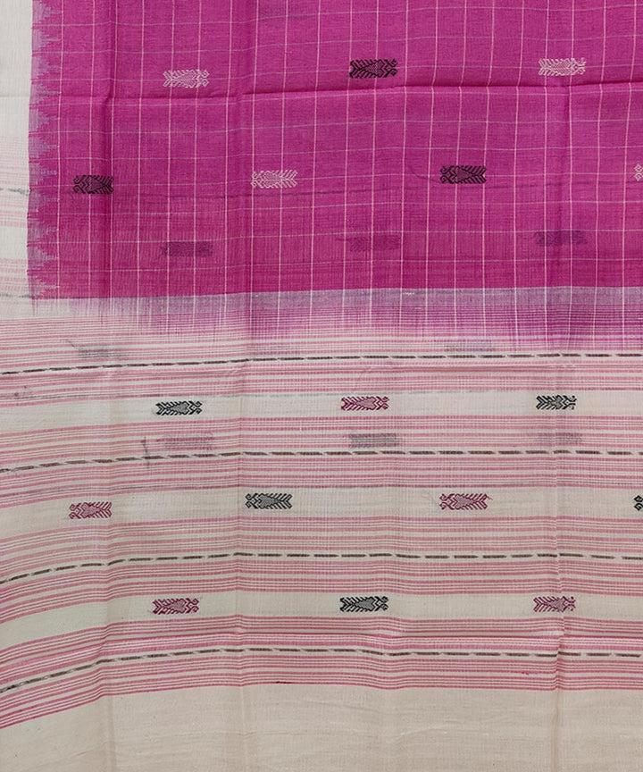 Pink white handwoven cotton sambalpuri dupatta