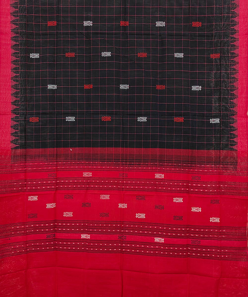 Black red sambalpuri handwoven cotton dupatta