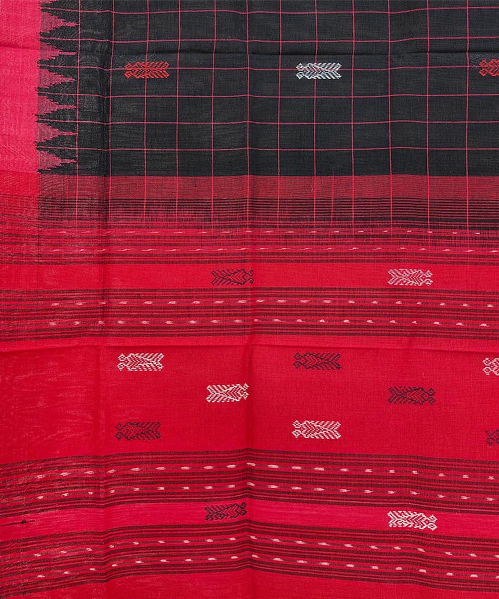 Black red sambalpuri handwoven cotton dupatta