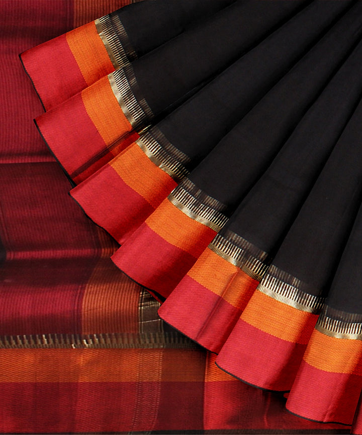 Black red orange handloom maheshwari cotton silk saree