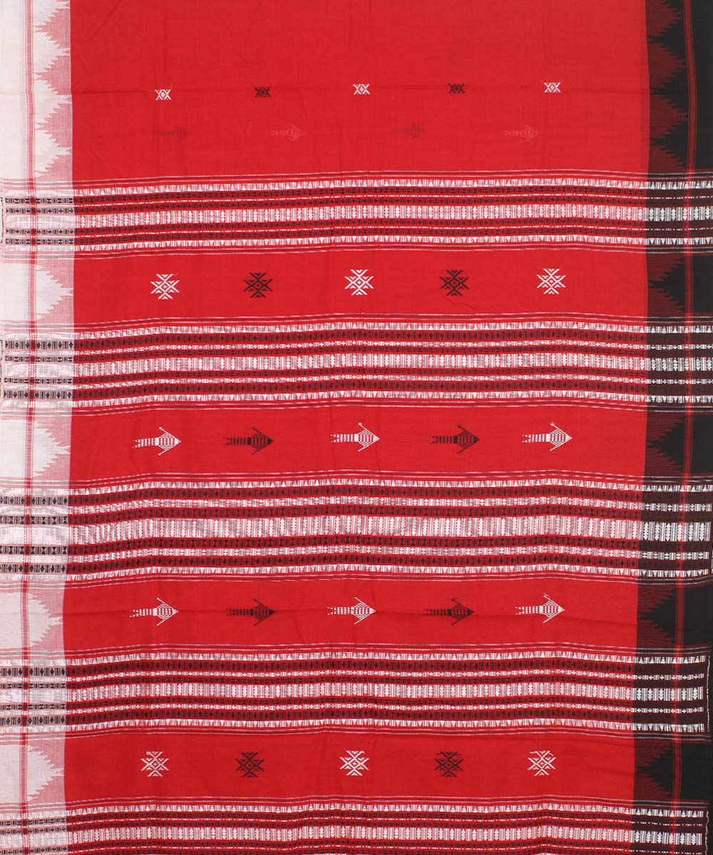 Red black cotton handwoven kotpad saree