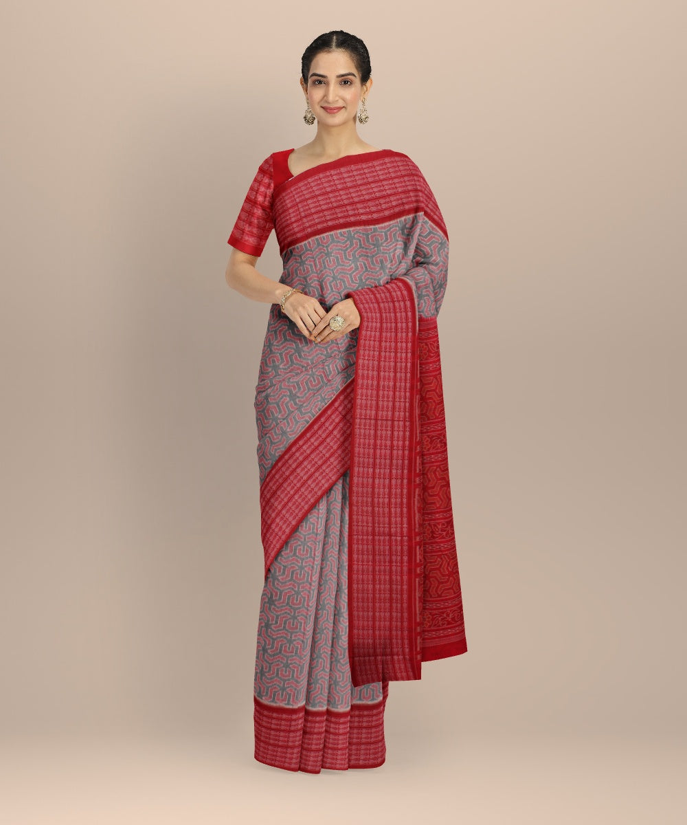 Red green cotton handloom sambalpuri saree