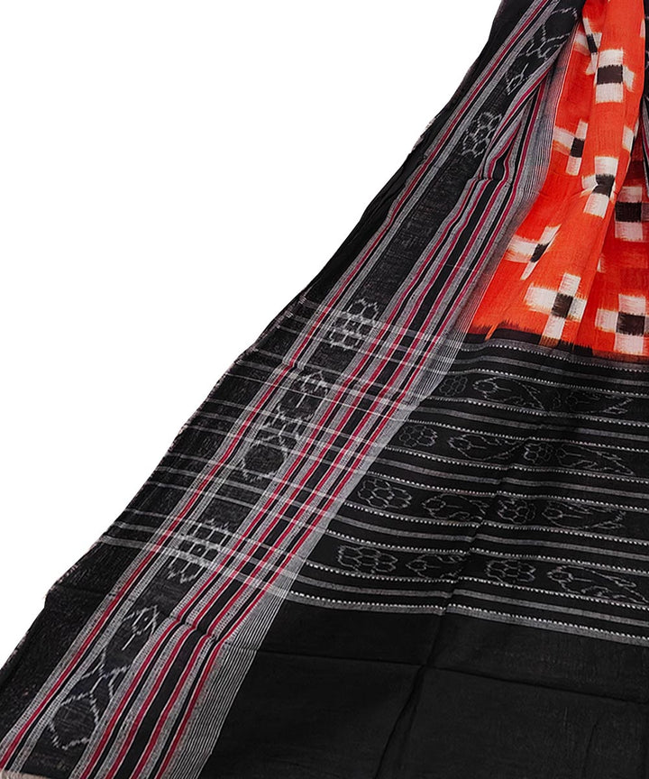 Orange black double ikkat handwoven cotton sambalpuri stole