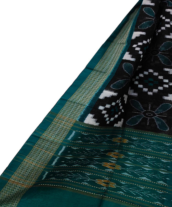 Dark green black double ikkat handwoven cotton sambalpuri stole