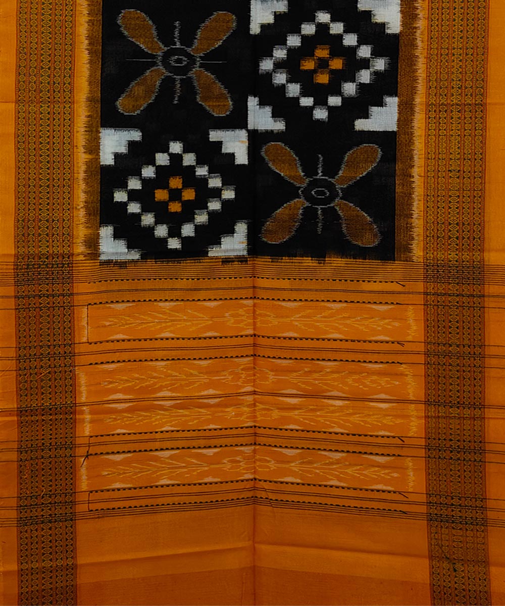 Black offwhite double ikkat handwoven cotton sambalpuri stole