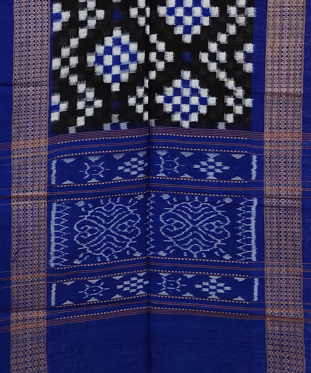 Black navy blue double ikkat handwoven cotton sambalpuri stole