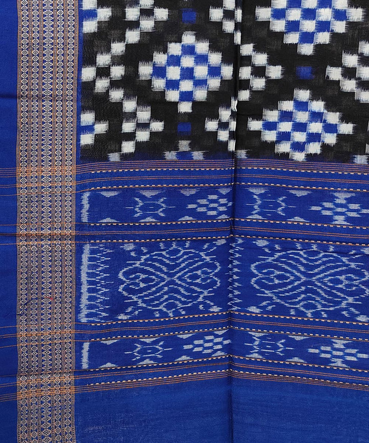 Black navy blue double ikkat handwoven cotton sambalpuri stole