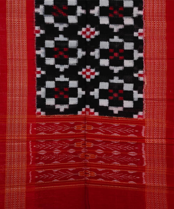 Black rust double ikkat handwoven cotton sambalpuri stole