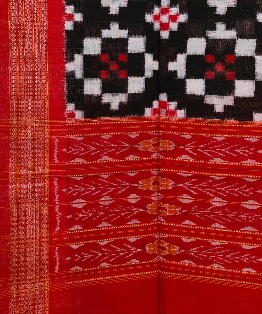 Black rust double ikkat handwoven cotton sambalpuri stole