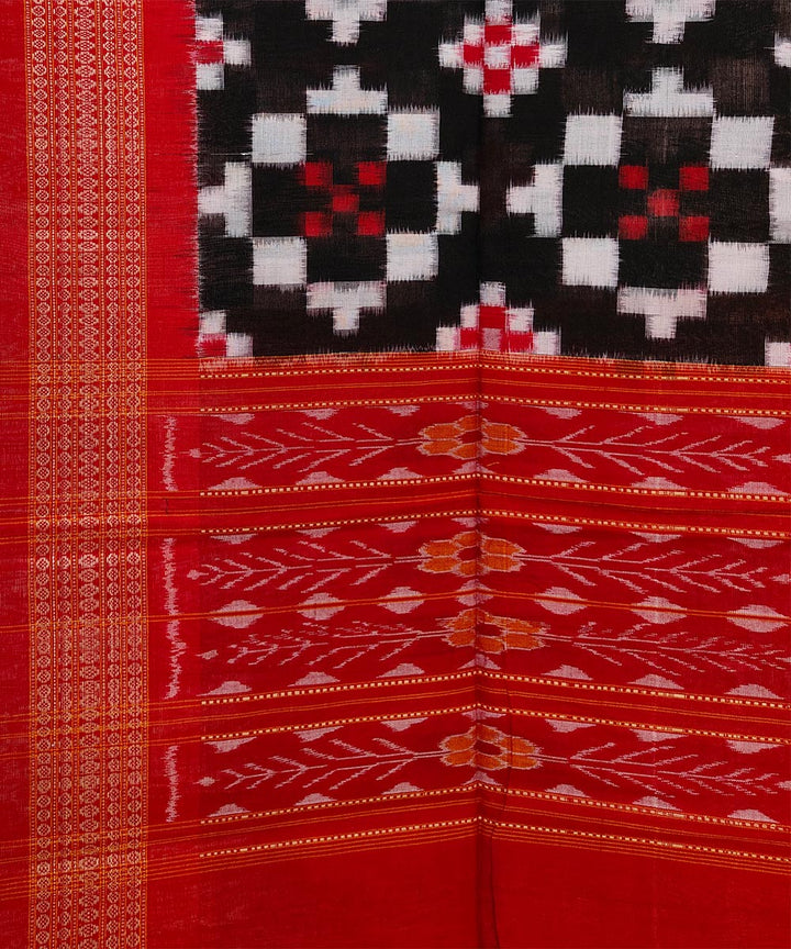 Black rust double ikkat handwoven cotton sambalpuri stole