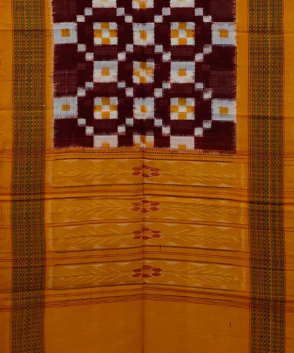 Maroon double ikkat handwoven cotton sambalpuri dupatta