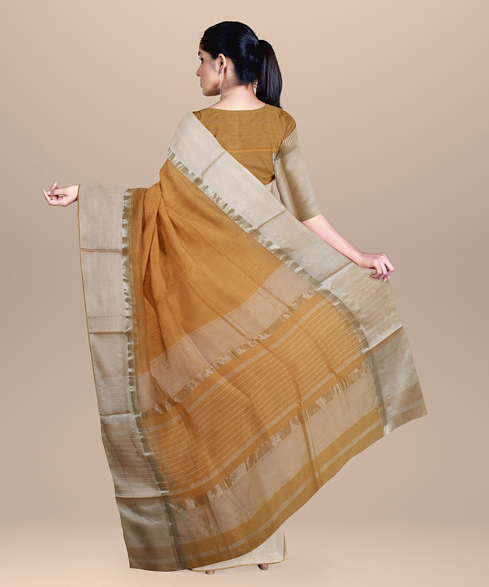 Light orange offwhite handloom maheshwari cotton silk saree