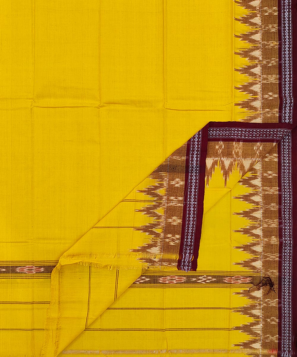 Yellow maroon handwoven cotton sambalpuri towel gamcha