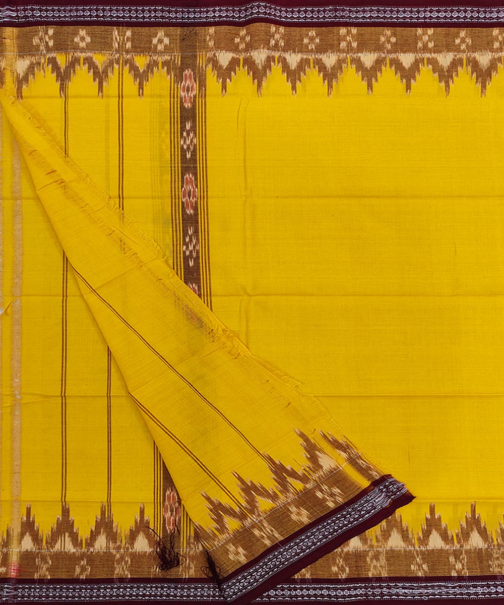 Yellow maroon handwoven cotton sambalpuri towel gamcha