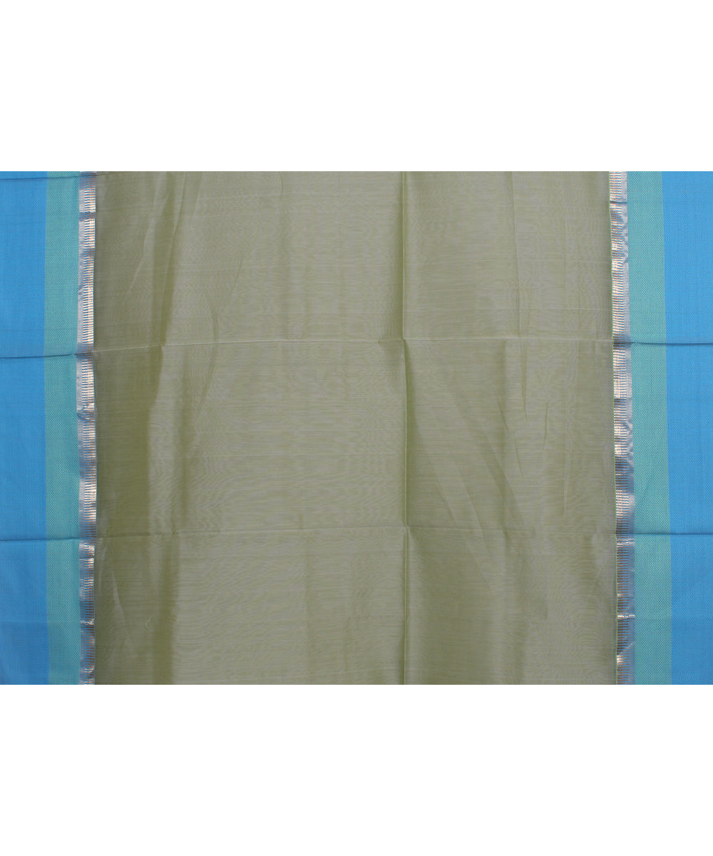 Olive green cyan blue handloom maheshwari cotton silk saree