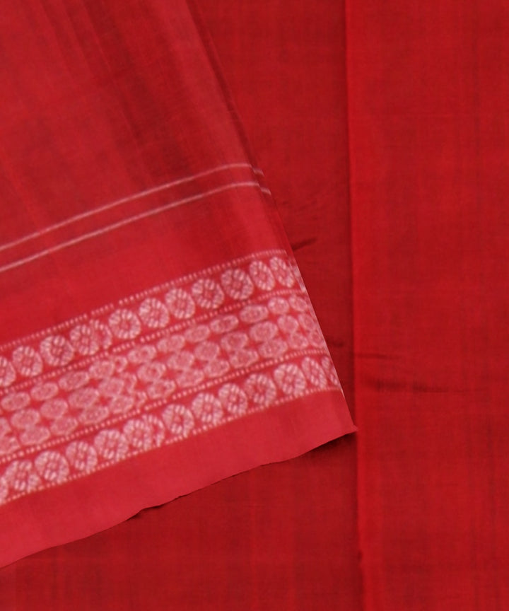 Dark green red cotton handwoven sambalpuri saree