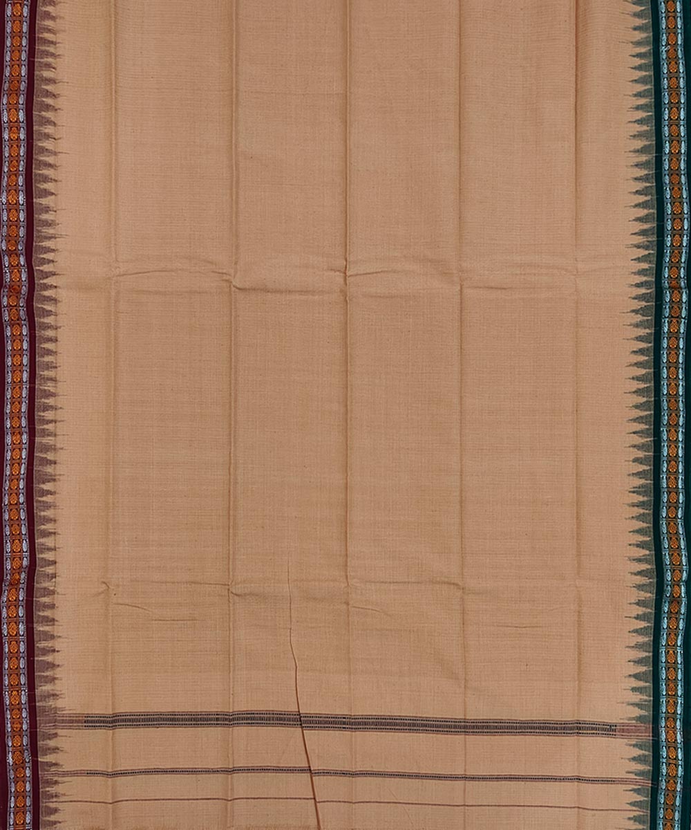 Beige green handwoven cotton sambalpuri towel gamcha