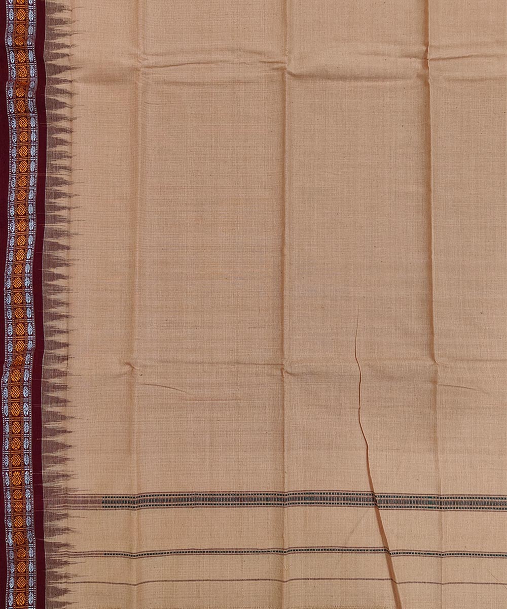 Beige green handwoven cotton sambalpuri towel gamcha