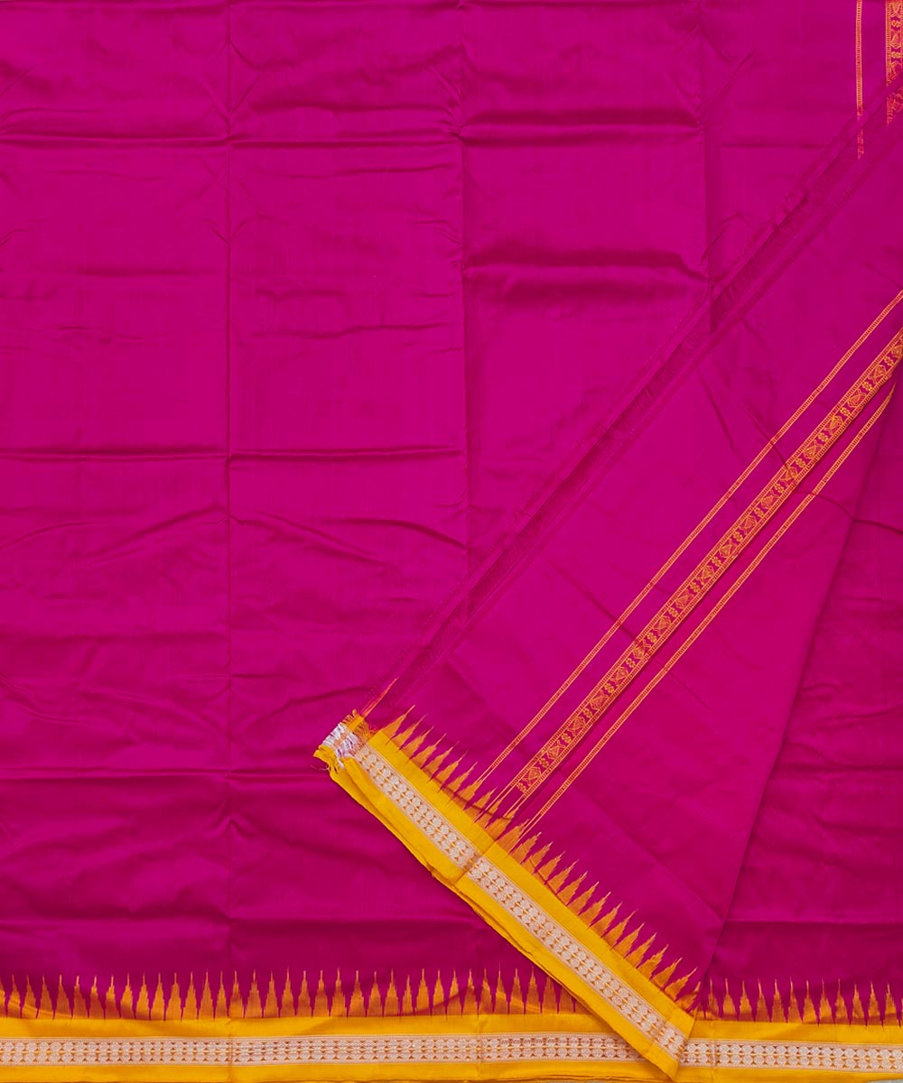 Pink yellow border handwoven sambalpuri silk dhoti