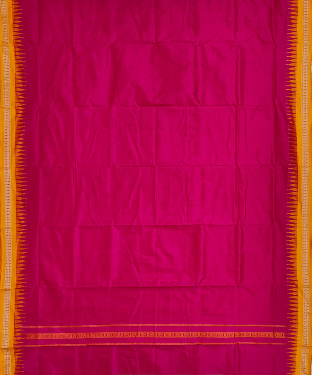 Pink yellow border handwoven sambalpuri silk dhoti